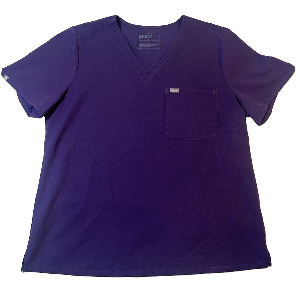 FIGS Catarina Scrub Top XXL Purple V-Neck 1 Pocket Stretch Medical Nurse EUC
